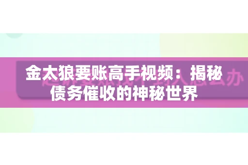 金太狼要账高手视频：揭秘债务催收的神秘世界